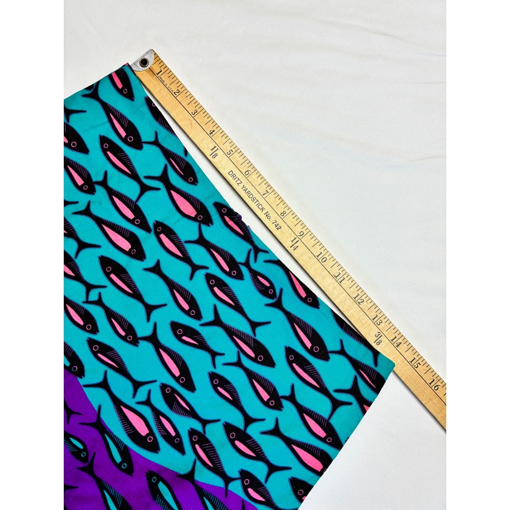 RW&CA Rwanda Clothing Fish Print Skirt Maximalist Global Chic Cotton Teal Purple